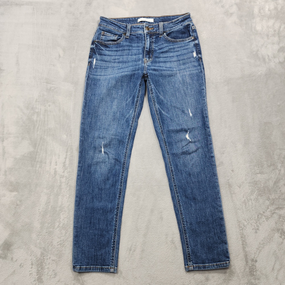 Eunina Jeans Womens 3 Juniors Blue Low Rise Frankie Boyfriend Distressed Stretch